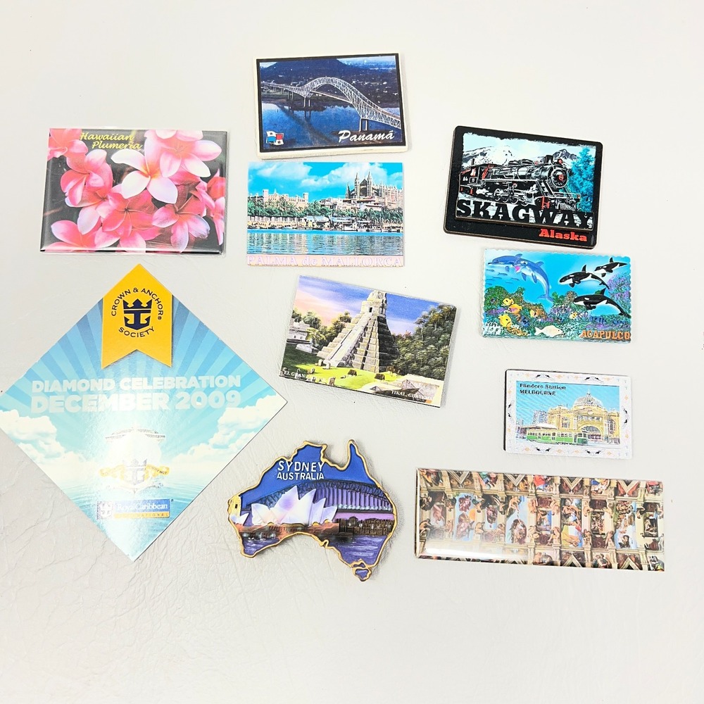 Mixed Travel Souvenir Magnets Lot of 10 Panama Skagway Alaska Hawaii Sydney Set